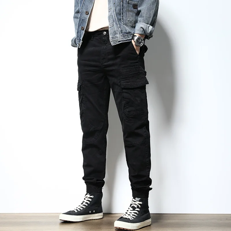 Korean Style Fashion Jeans Big Pocket Casual Cargo Pants Men Overalls Streetwear Designer Hip Hop Joggers Harem Trousers