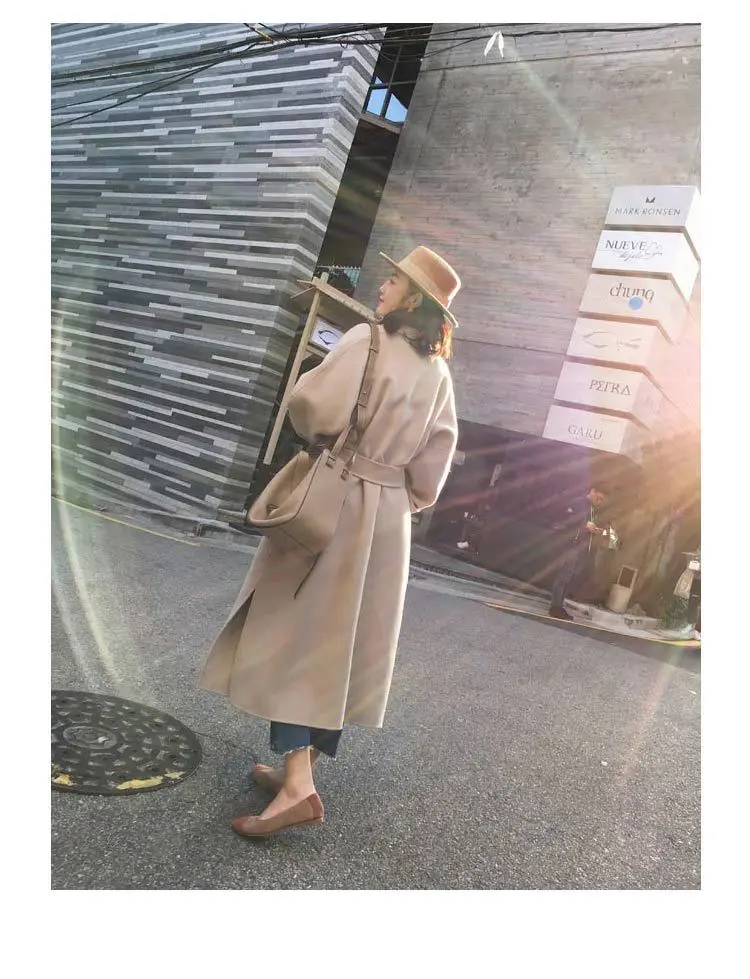 Модная Офисная Женская длинная куртка свободного кроя, однотонная женская шерстяная куртка, теплое пальто и куртка