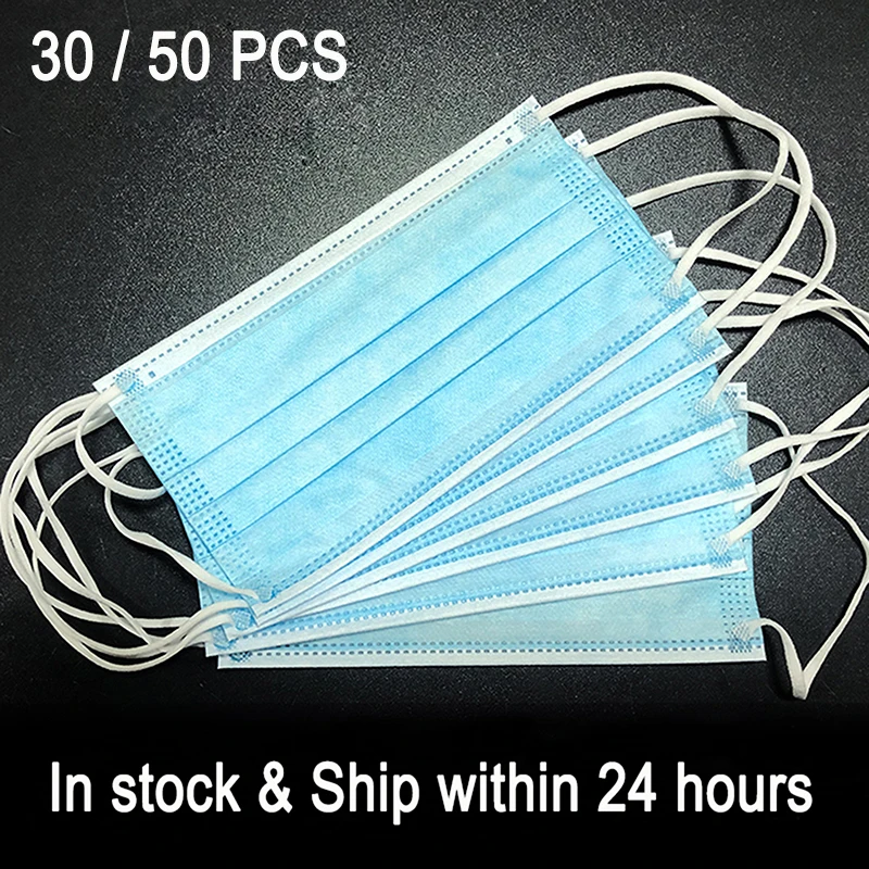 

30 / 50pcs non-woven disposable mask 3 layer dental ear-hook activated carbon dust Face protective mask respirators safety masks