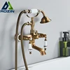 Rozin Retro Style Brass Bathtub Shower Faucet Set Dual Knobs Wall Mounted Bathtub Mixer with Handshower and Swivel Tub Spout Tap 1