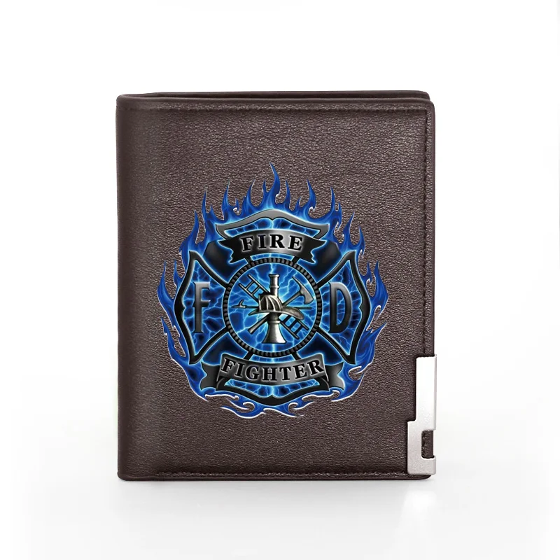 Men Women Leather Wallet Firefighter Control Cover Billfold Slim Credit Card/ID Holders Inserts Money Bag Male Short Purses 