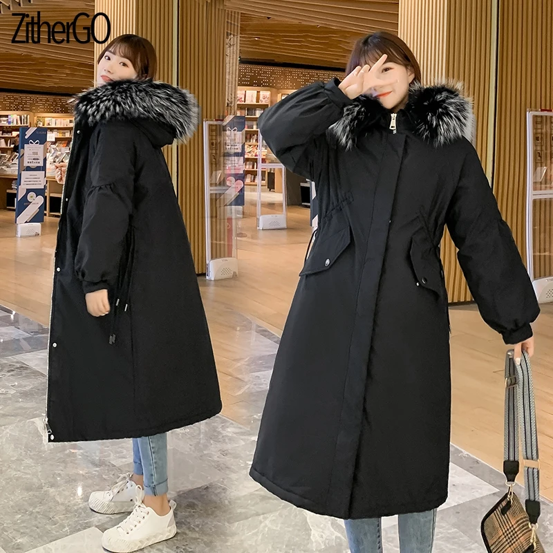 ZitherGo 2019 зимняя женская длинная толстая теплая верхняя одежда куртка из замши
