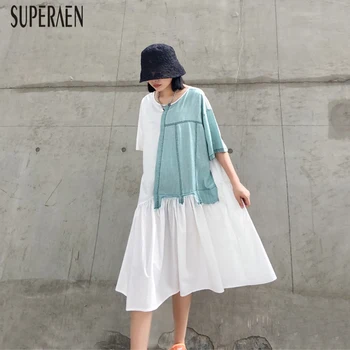 

SuperAen Fashion Women Dress 2020 New Summer Cotton Casual Ladies Dress Pluz Size Short Sleeve Round Collar Women Clothing