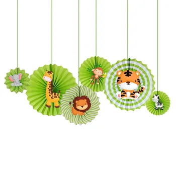 

Safari Animal Paper Fans Kids Birthday Party Decortion Jungle Animal Photography Prop Zoo Animal Hanging 6pcs/pack
