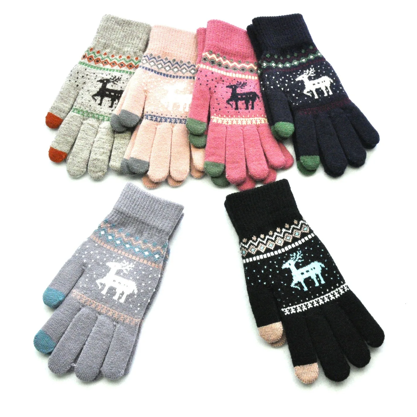 

Telefingers Gloves Thickening Knitting Glove Elk Christmas Tree Jacquard Weave Pattern Touch Screen Glove For Men And Women New