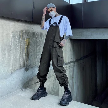 

High street loose plus size overalls male trend tooling casual nine points pants trousers