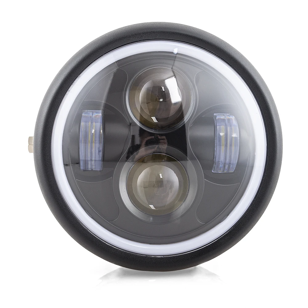 Faro Moto Vintage Nero/Trasparente 12V 35W - Alloggiamento Metallico Per Cafe Racer, Bobber, Cruiser, CB, GN 125 - 5