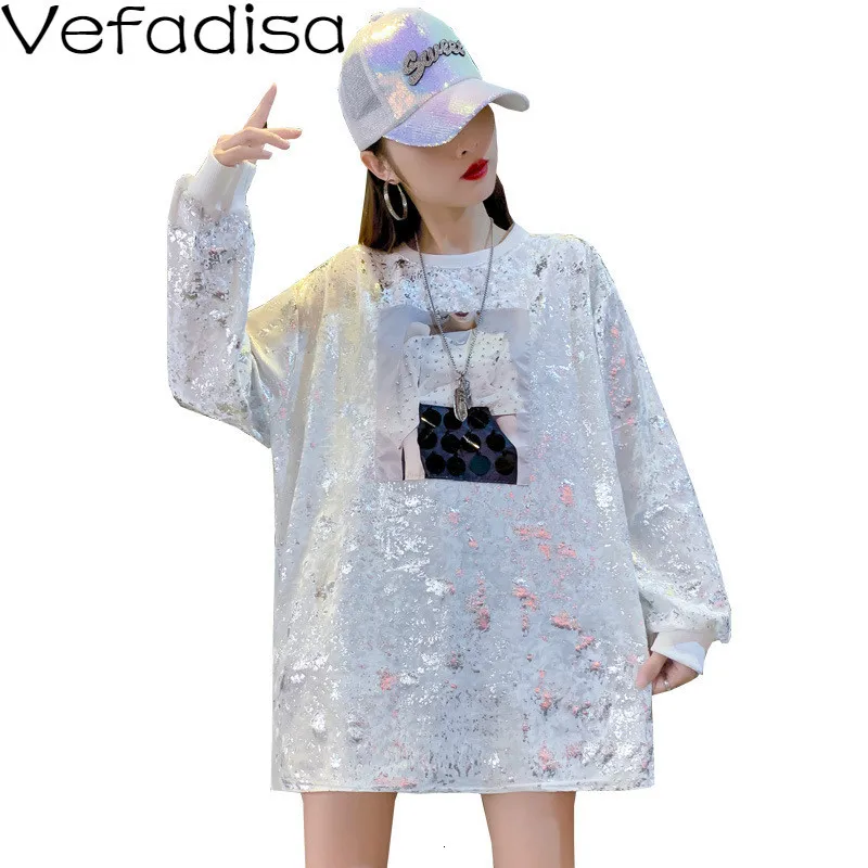 

Vefadisa Autumn Pullovers Sweatshirt Woman Sequin Sweatshirt O-Neck Sweatshirt Character Long Sleeve Streetwear 2019 QYF681