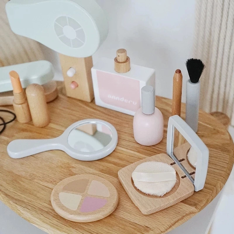 Wooden Simulation Kid Makeup Set Children Montessori Education Play House Cosmetic Case Gift Toys Girls Game Lipstick Beauty Bag
