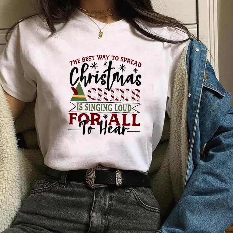 Женская одежда на новый год с пением женская футболка рождеством Kawaii Camisas в стиле