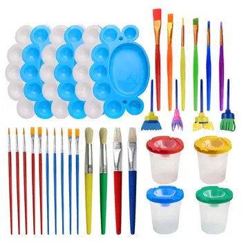 

Painting Tool Kits, 34Pcs Paint Supplies Include Paint Cups with Lids Palette Tray Muti Sizes Paint Pen Brushes Set for