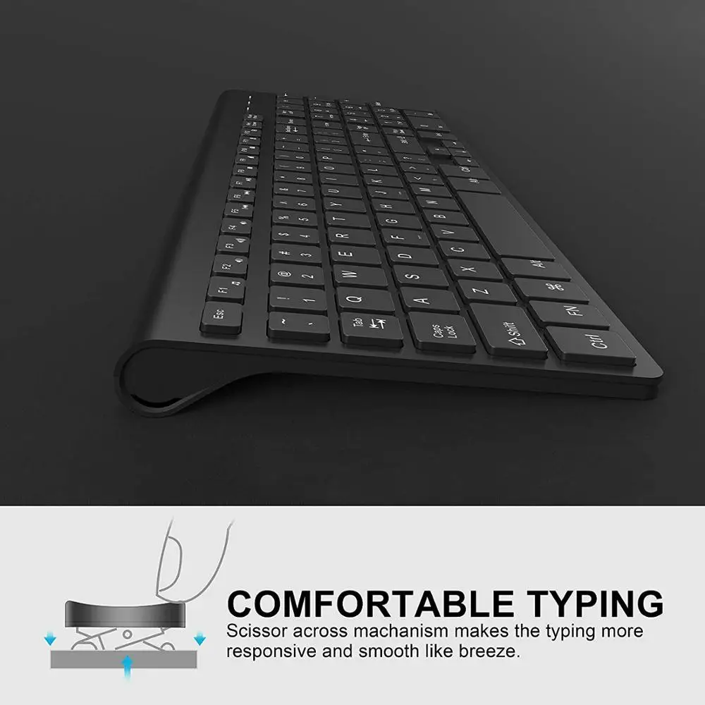 Aopei Беспроводная клавиатура мышь комбинация для Windows, ноутбука, ПК, телевизора ультра-тонкая перезаряжаемая клавиатура и мышь(черно-белый - Цвет: Черный
