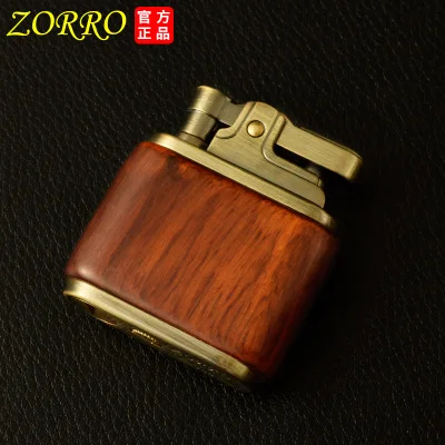 3 цвета Зорро деревянная оболочка и латунь металл Бензин Зажигалка Винтаж пресс зажигание зажигалка подарок