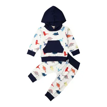 

2019 Newborn Baby Boy Girl Clothes Dinosaur Hooded Tops Leggings Lomg Pants 2pcs Toddler Girls ClothesOutfit 0-24M