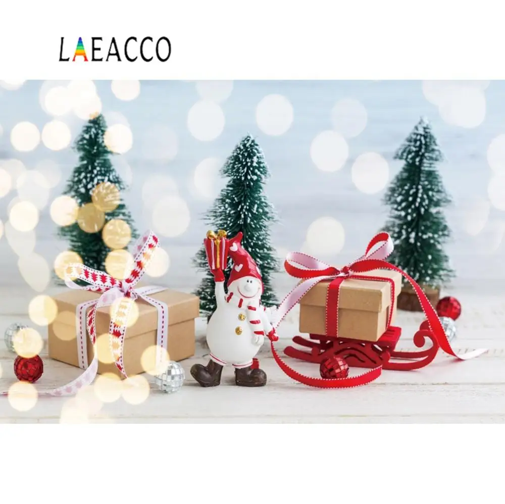 

Laeacco Christmas Sledge Pine Tree Gift Snow Snowman Polka Dots Winter Baby Kid Photo Background Photocall Photography Backdrop