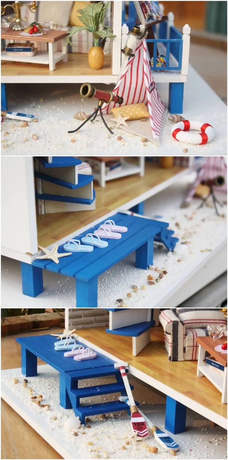 Украшение дома поделки DIY Кукольный дом Романтический Эгейское море ручной работы деревянный приморский праздник вилла кукольный домик мебель игрушки A-018