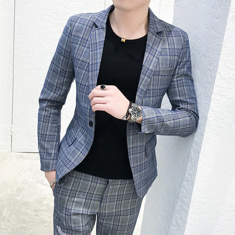Men's British style slim blazer suit set two-piece jacket with pants high-end handsome men's gentleman suit 2019 Men's British style slim blazer suit set two-piece jacket with pants high-end handsome men's gentleman suit 2019