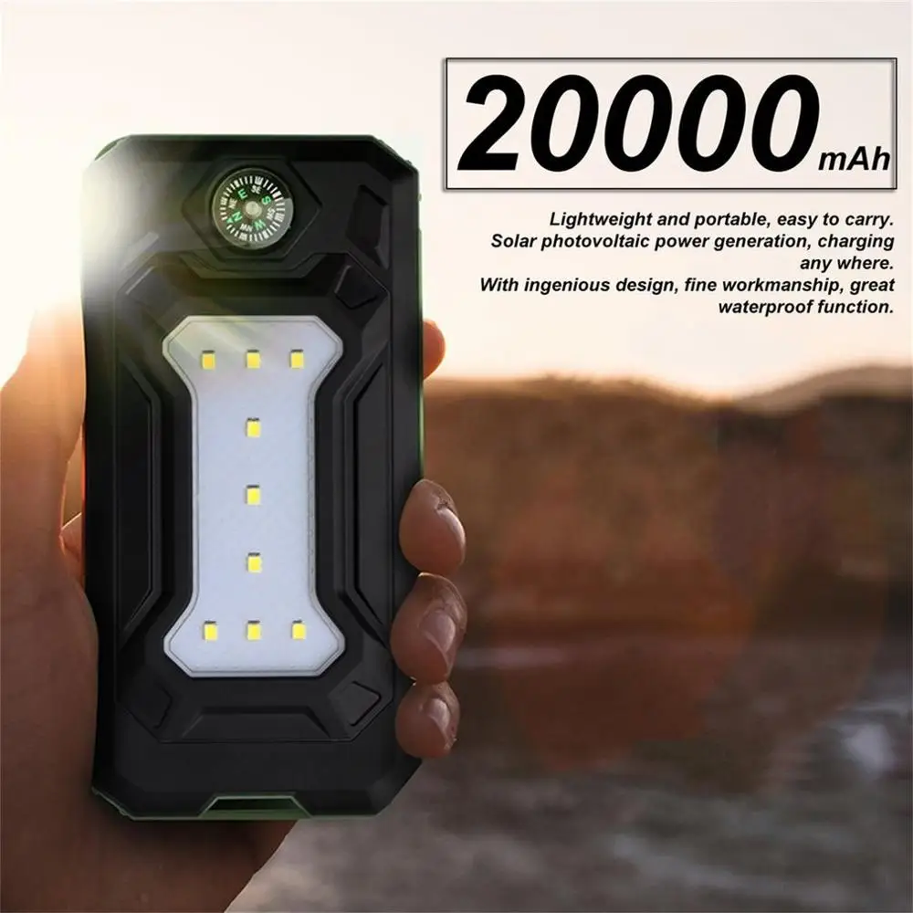 Универсальный Портативный ультра-тонкий 20000mAh зарядное устройство на солнечной батареи для мобильного телефона, Мощность фонариком телефона Питание с компасом XHT-910