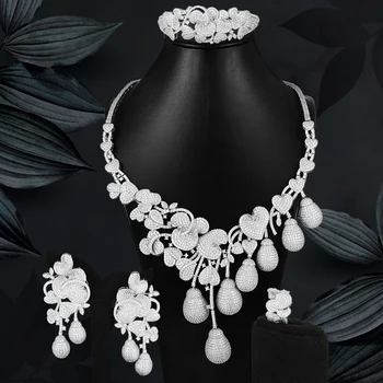 

Luxury Flower Sprou African Dubai wedding jewelry Necklace Earrings Sets Bangle Ring Jewelry Set For Women bridal jewelry sets
