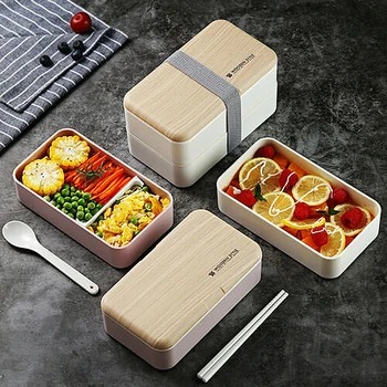 

Portable Microwave LunchBox Japanese Wood Bento Box Double Layer Container Storage Children Protable Office School Box Organizer