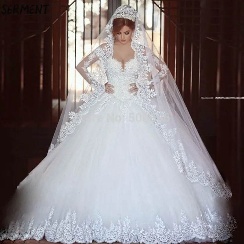 

SERMENT Luxury Long Sleeve Wedding Dress Full Body Lace Floor-Length Pattern Suitable for Church Weddings Autumn Wedding Dress