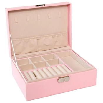 

Watch PU Leather Jewelry Storage Box Earrings Ring Display Case Double