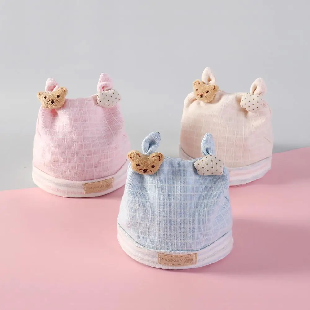 0-3 Months Cotton Cartoon Bear Stars Cute Boys Girls Beanie Kids Baby Hat Winter Warm