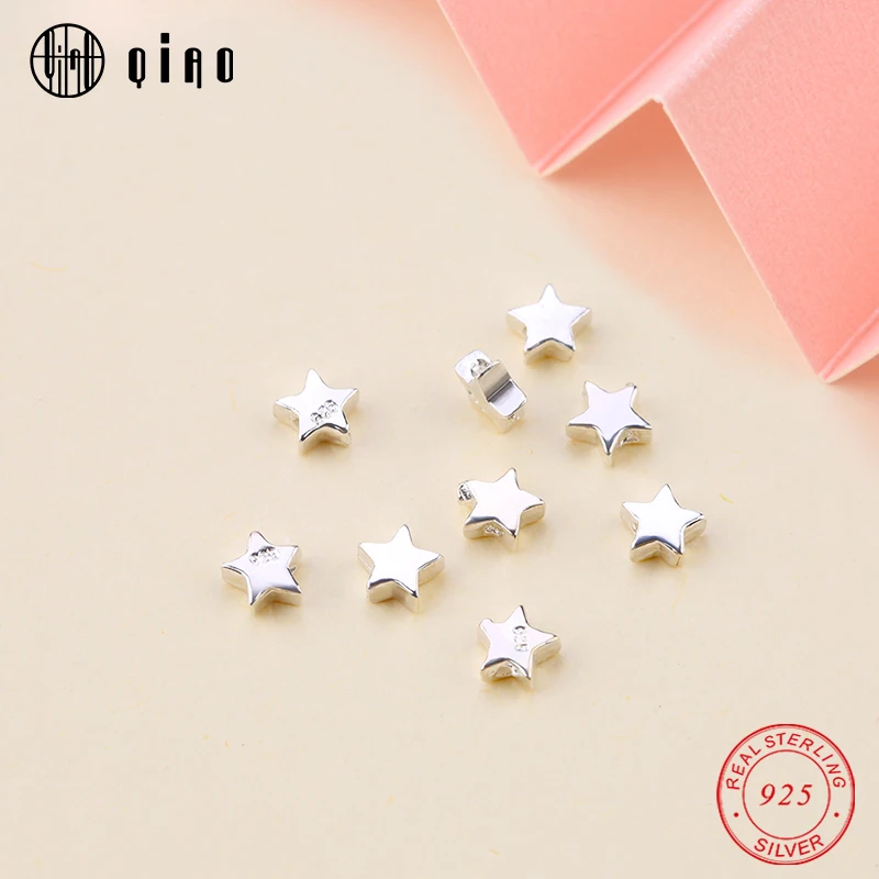Necklace Beads Jewelry-Making Loose-Spacer Silver-Star DIY 925-Sterling-Silver Pentagram