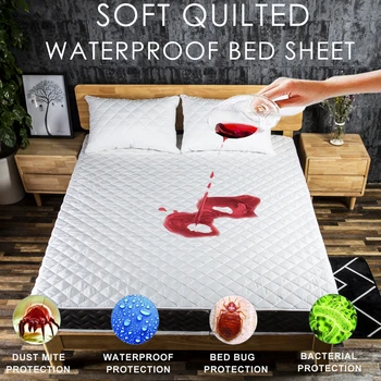 

LFH Brushed Quilted Waterproof Bed Cover With Elastic Band Flat Sheet Style Mattress Pad Cover For Foam Mattress Anti Mites