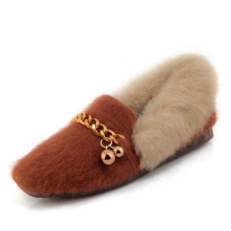 

Suede Leather Women Flats Casual Moccasins Driving Loafers Natural Fur Women Warm Shoes Fashion Comfortable Winter Shoes Woman