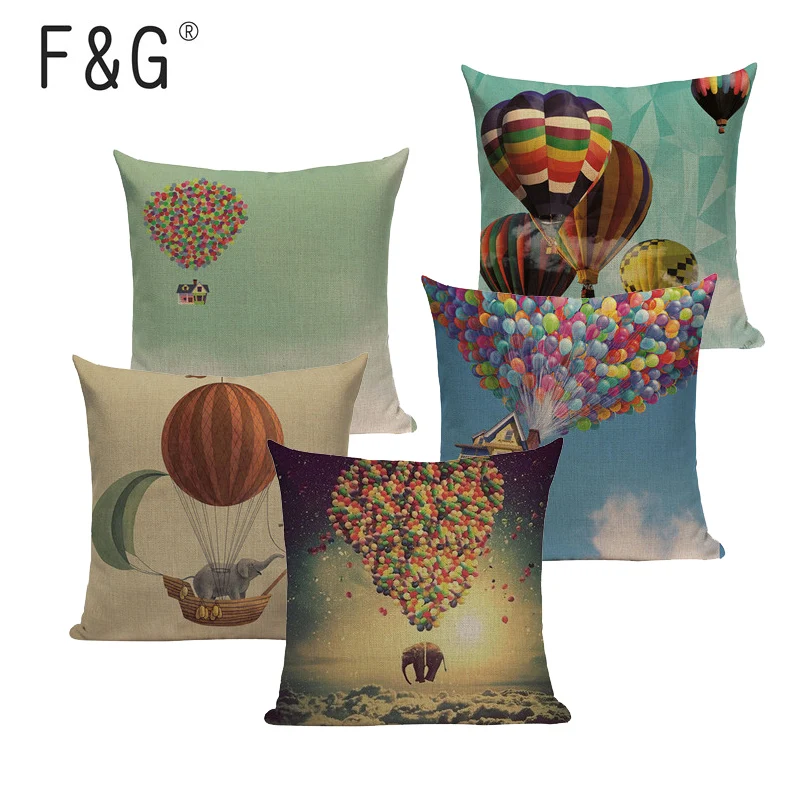 Hot Air Balloon Pillow Linen Cushion Decorative Pillows Christmas Decor Throw For Home 45*45cm Almofada Cojines | Дом и сад