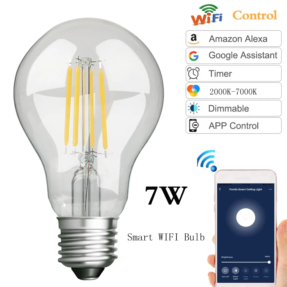 

Led Tungsten Lamp Wifi Intelligent Bulb Glass Lampshade Filament Restaurant Bar Retro Creative Decorative Light Remote Ampoule