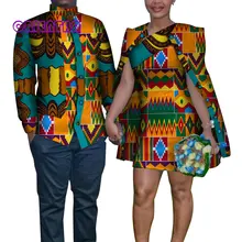 Модная африканская одежда для пары, мужская рубашка с длинным рукавом, женское платье с шалью, Повседневное платье для пары в африканском стиле, WYQ184