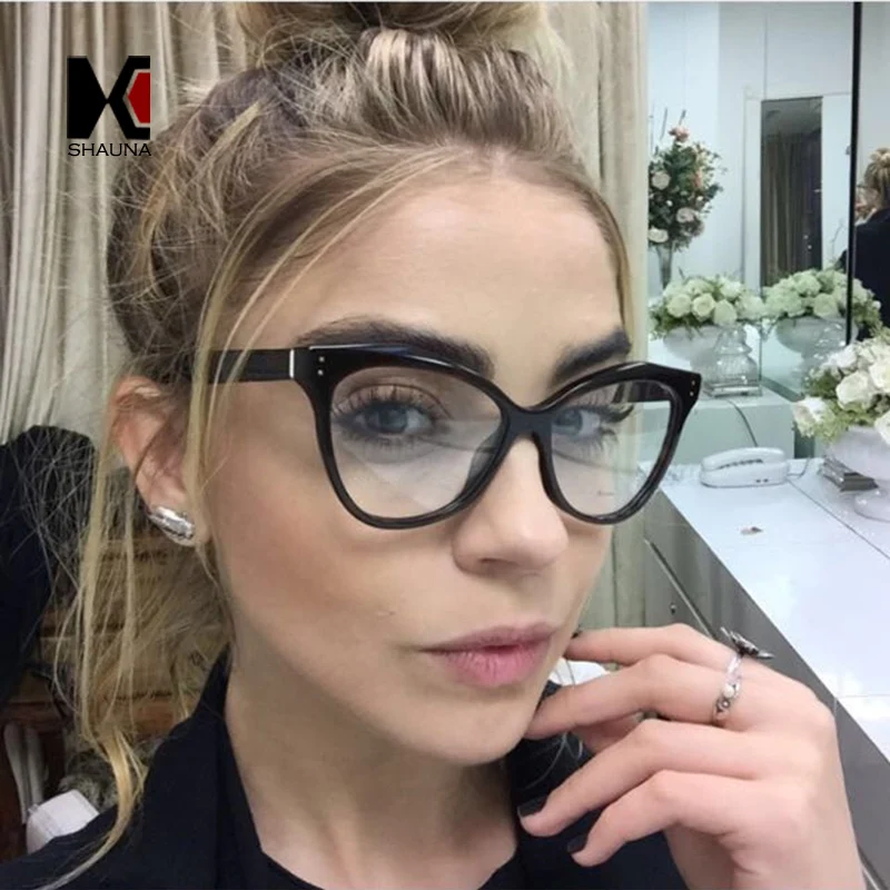SHAUNA Oversize Women Cat Eye Glasses Frame Fashion Nail Decoration