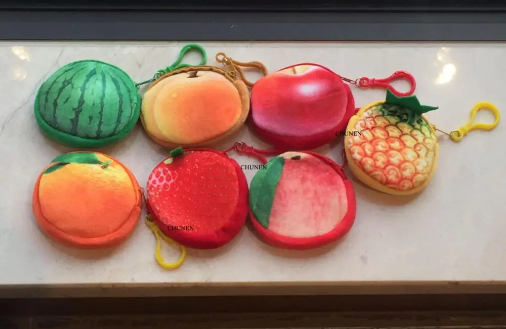 Mini Key Hook Fruits Plush Toy Purse- New Strawberry Etc. Plush Purse, 8cm plush toy purse