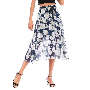 

Beach Vacation Style Skirts For Women Fashion Sweet Floral Printed Chiffon Skirt Summer Thin Breathable Bow Skirts