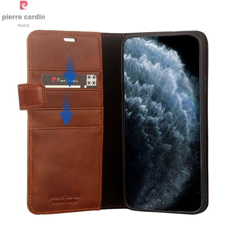 Pierre Cardin для Apple iPhone 11 Pro Max чехол для телефона из натуральной кожи Магнитная Книга Стиль Флип Стенд кошелек держатель для карт чехол сумка