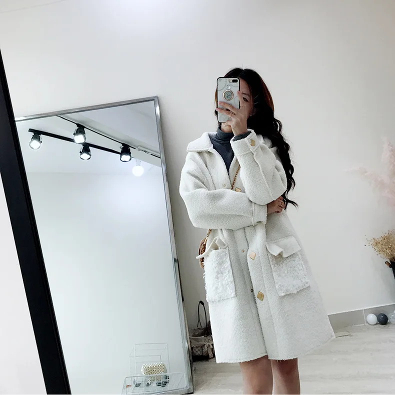 Зимний продукт пальто женское корейская версия ретро куртка женская зимняя шерсть ягненка длинное сечение зимняя куртка для женщин отворот длинный рукав куртка женская
