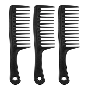 

3 Pack Black Carbon Combs, Round Handle Combs, Salon Detangling Combs, Black Carbon Wide Tooth Comb