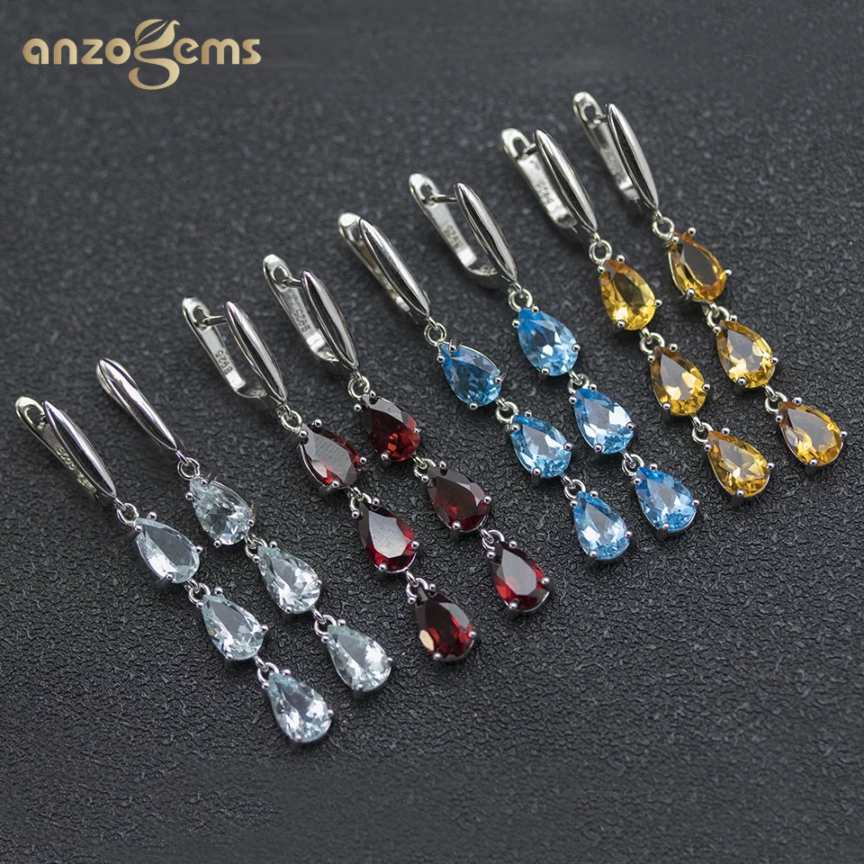 Серьги Anzogems женские из серебра 925 пробы натуральный цвет аквамарин гранат