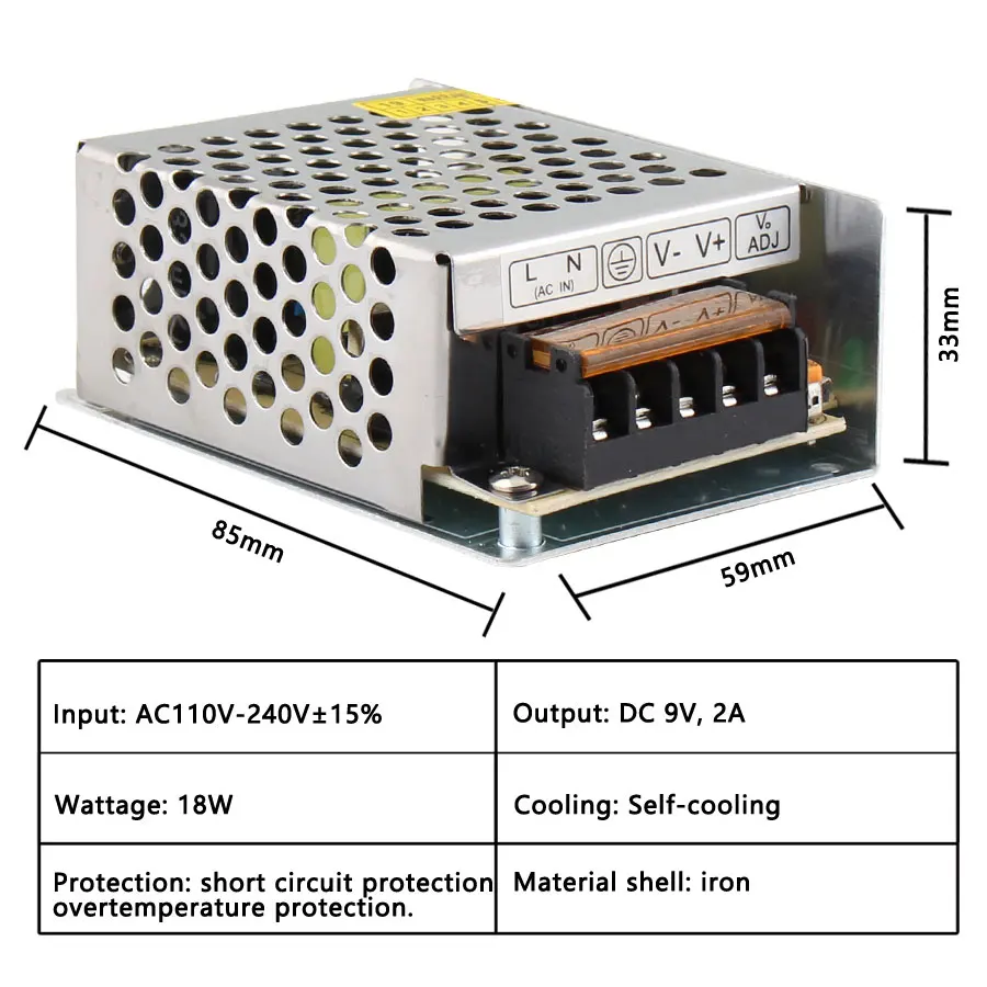 AC/DC 9 V 2A 3A 5A 22A 30A импульсный источник питания 9 V Вольт источник питания адаптер питания светодиодный драйвер AC-DC 110 V-220 V до 12V Smps - Цвет: 9V 2A