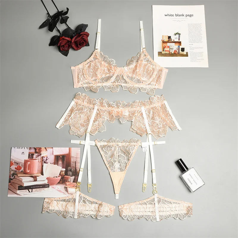 Yimunancy 3-Piece Lace Bra Set Women Embroidery Transparent Underwear Set 2022 Sexy Lingerie Set ethika set