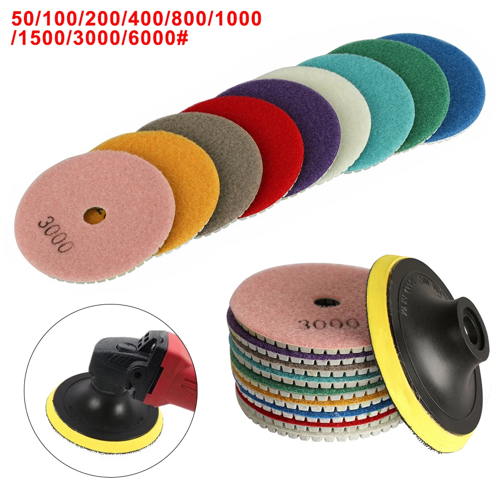 

8/10pcs Wet Dry Diamond Polishing Pads Set Kit for Marble Concrete Stone Granite 50, 100, 200, 400, 800, 1000, 1500, 3000, 6000