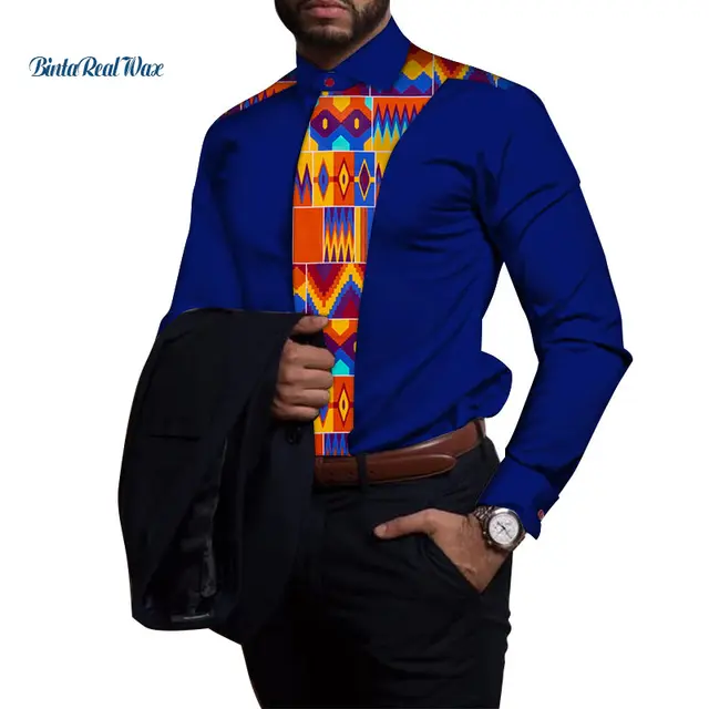 Casual 100% Cotton Mens Shirt African Clothing Dashiki Patchwork Print Shirt Tops Bazin Riche Traditional African Clothing WYN81 19