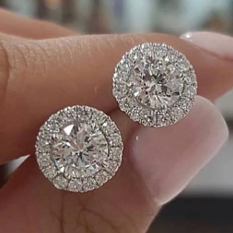 1 Pair Round Zircon Stud Earring Women Girls Ear Fashion Jewelry Female Gift For Valentine's Day New | Украшения и аксессуары