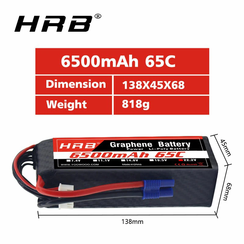 Hrb Grafeen Batterij 6S 22.2V 6500 Mah 65C Lipo Batterij EC5 Connector Voor Goblin 570 Align Trex 700 800E Helicopter Rc Auto Boot Hrb Grafeen Batterij 6S 22.2V 6500 Mah 65C Lipo Batterij EC5 Connector Voor Goblin 570 Align Trex 700 800E Helicopter Rc Auto Boot