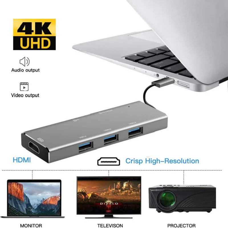 USB C концентратор 7 в 1 C3.0 type с Micro SD/SD кард ридером и HDMI выход адаптер для MacBook Pro| |