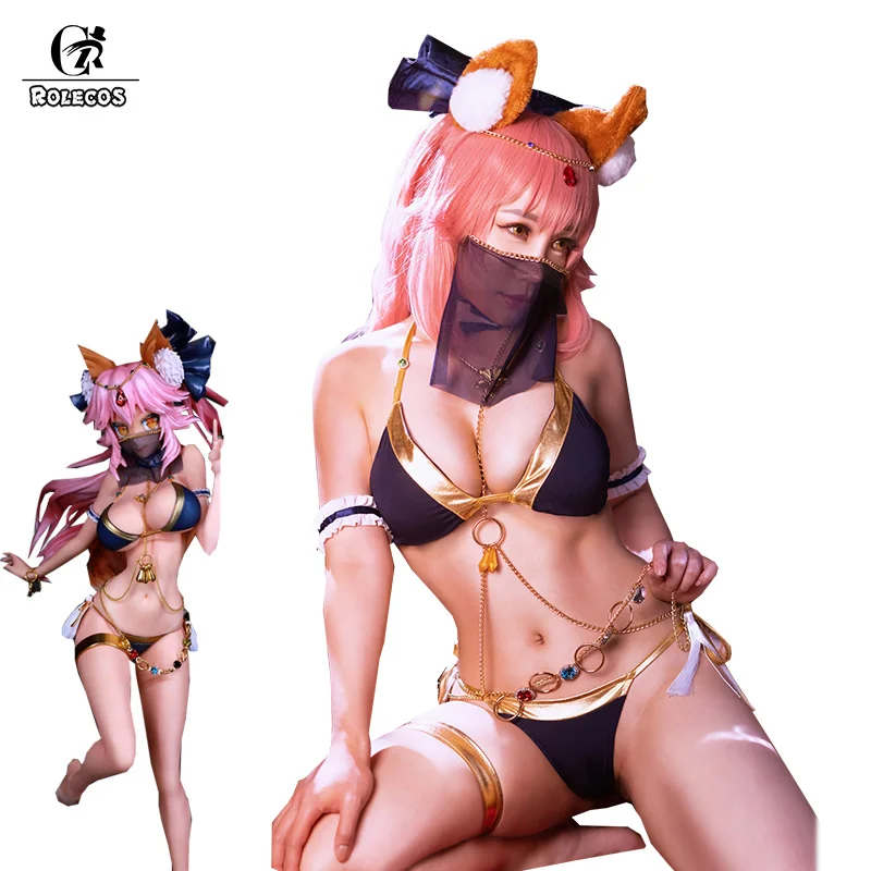 

ROLECOS Game Fate Tamamo no Mae Cosplay Costume Sexy Swimsuit Fate Grand Order Bikini FGO Cosplay Swimwear Women Party Costume