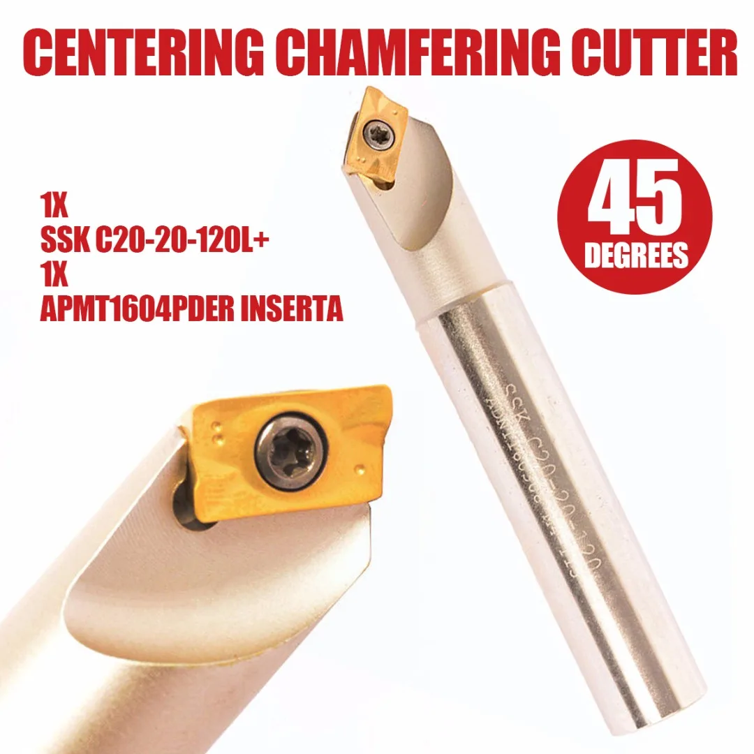 

New 45 Degrees Centering Chamfering Cutter SSK C20-20-120L+1pcs APMT1604PDER Insert