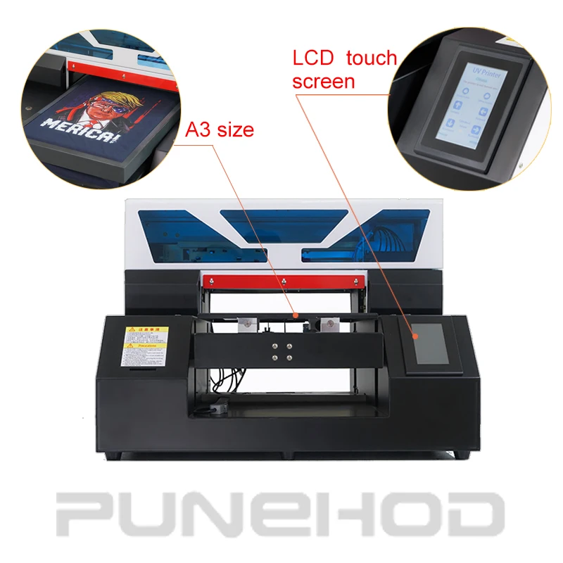 

punehod factory price uv flatbed printer a3 size 6 colors cmyk+ww t shirt printer for epson r1390 printhead
